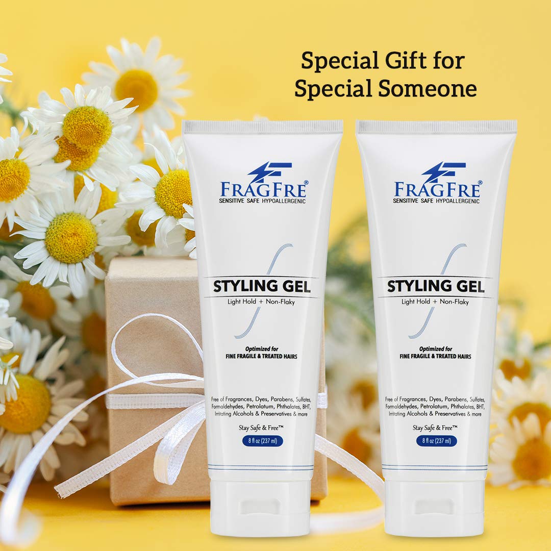 FRAGFRE Light Hold Hair Gel Fragrance Free 8 oz (2-Pack Gift Set) - Lightweight Styling Gel for Fine Fragile and Weakened Hairs - Paraben Free Hypoallergenic Sensitive - Vegan Gluten Free Cruelty Free