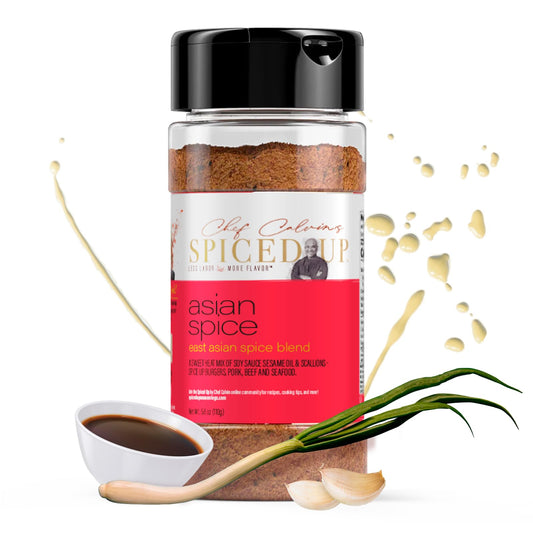Spiced Up by Chef Calvin - All Purpose Seasoning with Natural Herbs & Spices 5.6 oz/160 g - East-Asian Style Blend for Cooking Meat, Seafood, Veggies - Soy Sauce, Sesame Oil, Citrus and Scallions