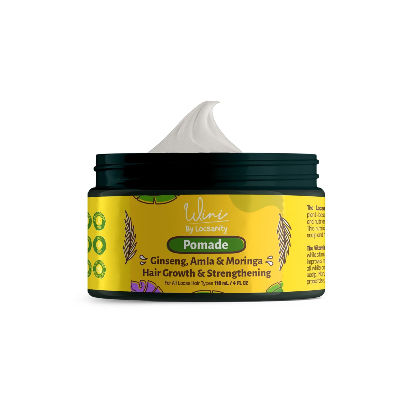 Wini by Locsanity Pomade for Loose Natural Hair - Alma, Moringa, Tamanu, Flax Seed, Ginseng, Baobab, 4 OZ