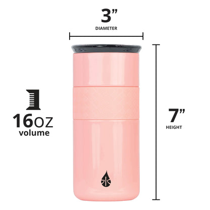Elemental Artisan Insulated Tumbler, Triple Wall Coffee Travel Tumbler, Reusable Stainless Steel Coffee Tumbler with Ceramic Lid, Thermal Coffee Cup for Hot (6 Hrs) & Cold (18 Hrs), 16oz - Gloss Rose