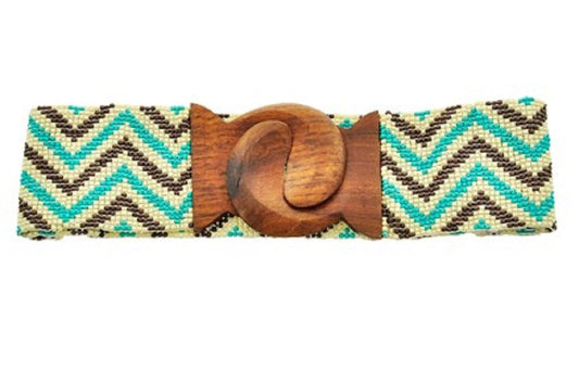 2Chique Boutique Women's Multi Color Acrylic Seed Bead and Brown Wood Belt (One Size)