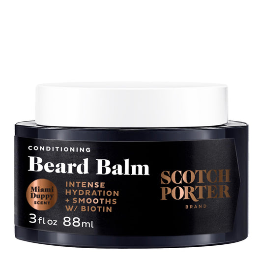 Scotch Porter Conditioning Beard Balm – Smooth, Shape, Moisturize & Soften Coarse, Dry Facial Hair while Encouraging Growth for a Fuller/Healthier-Looking Beard – Miami Duppy Scent, 3 oz. Jar