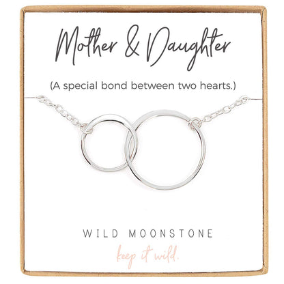 Wild Moonstone Mother and Daughter - Infinity Necklace - 2 Interlocking Circles - Dainty 925 Sterling Silver Jewelry - 16" - 18" - Mother's Day Gift