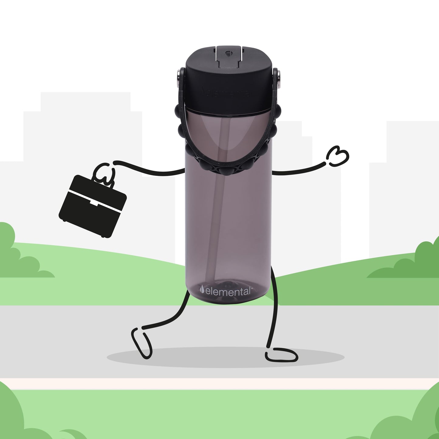 Elemental Leak Proof Water Bottles for Kids - Splash Kids Water Bottle for School with Pop-it Handle - BPA Free Tritan Plastic Reusable Water Bottle with Straw - Black - 18oz