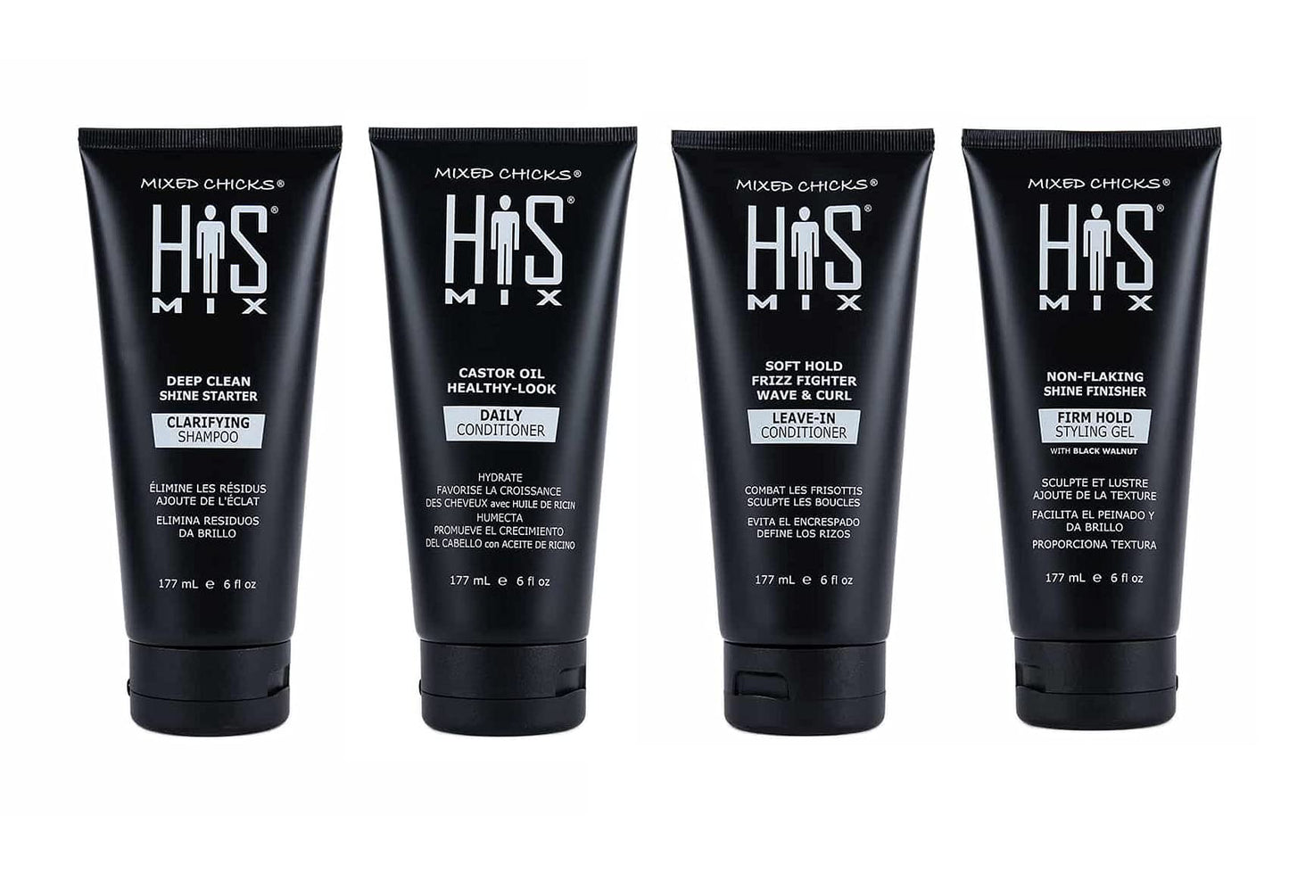 Mixed Chicks His Mix Men's Quad Pack, Clarifying Shampoo, Daily Conditioner, Leave-in Conditioner, Styling Gel, 6 fl.oz. each