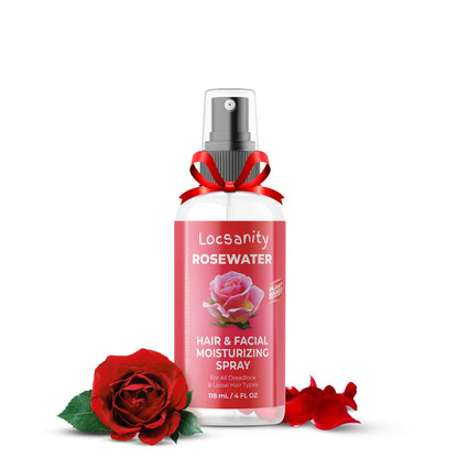 Locsanity Pure Rosewater Hair and Facial Spray – Trial Size Hydrating Face Mist to Soothe, Refresh, and Rejuvenate Skin, Reduce Oil and Buildup (4oz)