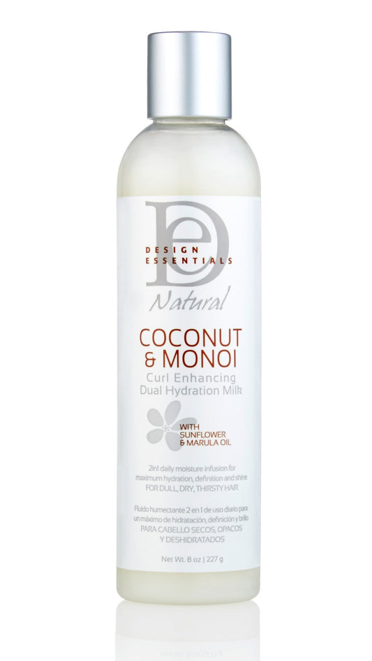 DESIGN ESSENTIALS Curl Enhancing Dual Hydration Milk With Sunflower & Marula Oil - Coconut & Monoi Collection - 8 Oz