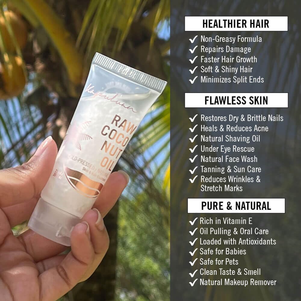 Kapuluan Coconut Oil for Hair, Skin - Extra Virgin Cold Pressed Oil with MCTs for Body Care or Haircare, Hair Growth, Aceite de Coco Natural, Baby, Dogs, Pets Travel Mini Tube (5 x 25ml)