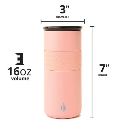 Elemental Artisan Insulated Tumbler, Triple Wall Coffee Travel Mug, Reusable Stainless Steel Coffee Tumbler with Ceramic Lid, Thermal Coffee Cups for Hot (6 Hrs) & Cold (18 Hrs), 16oz - Rose Pink