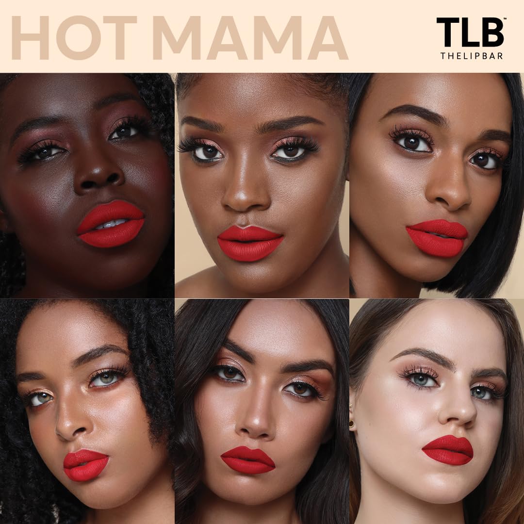 The Lip Bar Vegan Liquid Matte Lipstick, High Pigment Color & Long-Lasting with 8-12 Hours of Wear, Hot Mama - Fire Engine Red