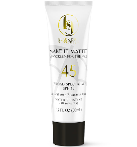 BLACK GIRL SUNSCREEN Make It Matte SPF 45 - Clear Face Sunscreen - No White Residue, Broad Spectrum, Matte Finish, Vegan (Ships with Black or Gold Cap)