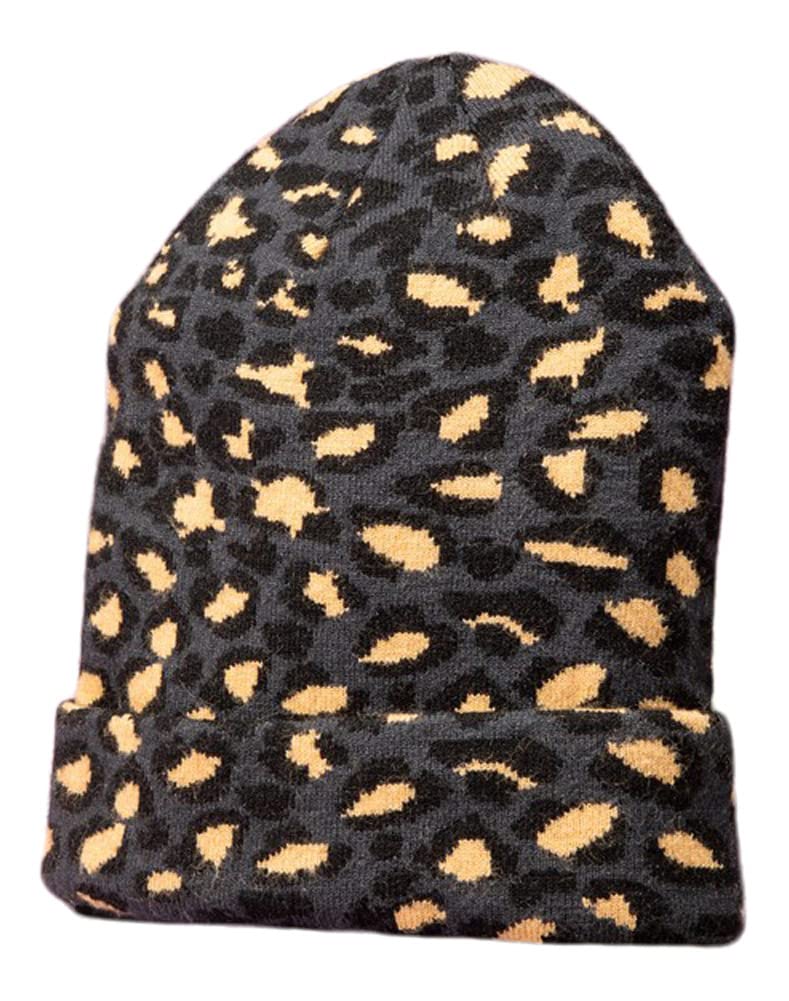 2Chique Boutique Women's Leopard Print Knit Beanie (Charcoal)