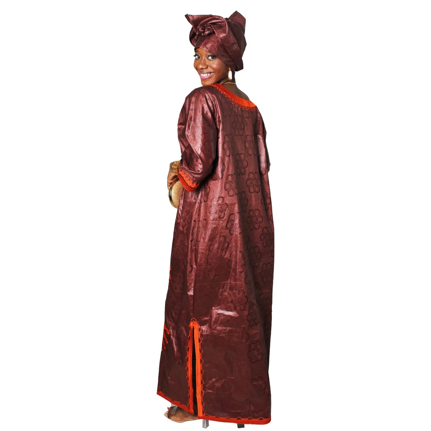 TIDOIRSA African Dresses for Women,Bazin Riche Wedding Dress Embroidery Party Dress with Scarf Boubou (3XL, Maroon)