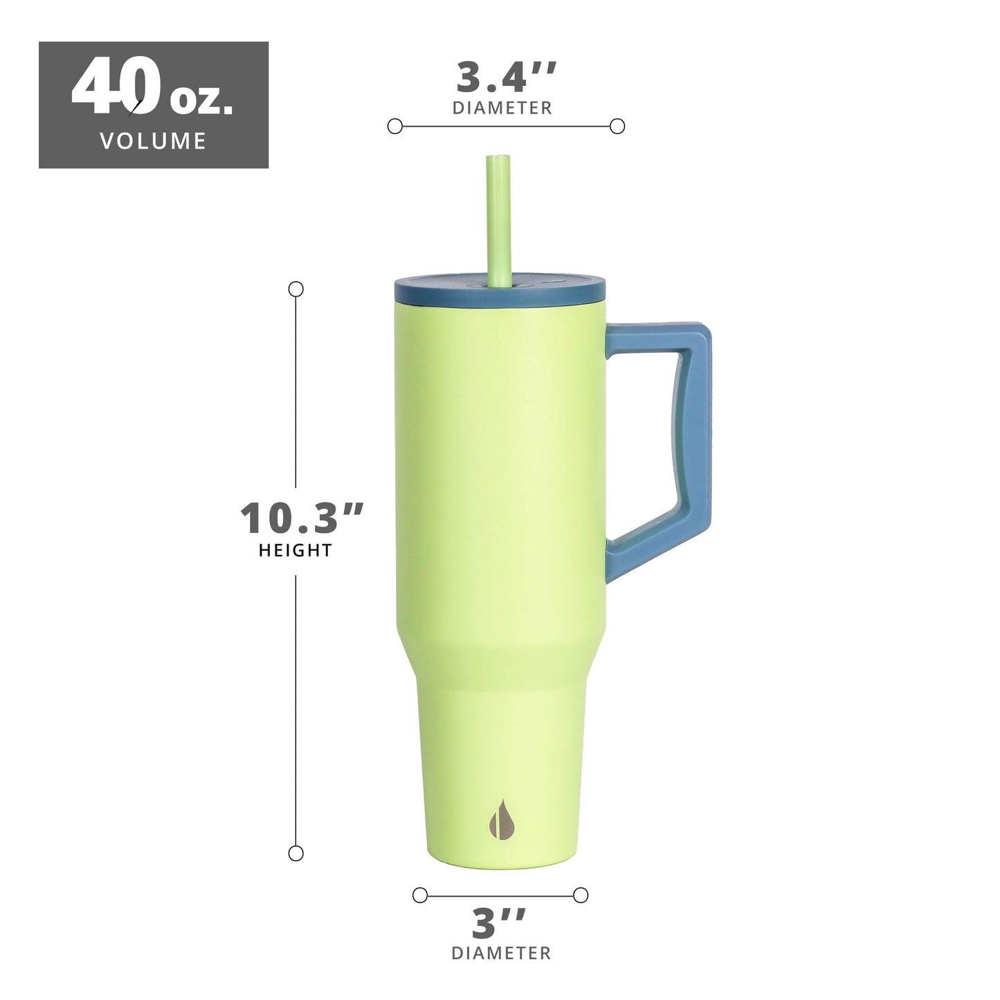 Elemental 40 oz Tumbler with Handle and Straw - Spill Proof Insulated Stainless Steel Commuter for Hot and Cold Beverages - Travel Coffee Mug with 2 Straws & Spill Proof Lid - 40oz - Sage Mist