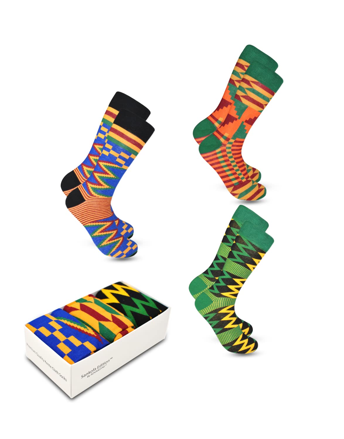 ADVANSYNC Premium Kente Cloth Socks (9-12, 3 Pack Bundle No 1)