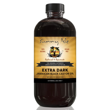 Sunny Isle Extra Dark Jamaican Black Castor Oil 8oz - PET Plastic Bottle | 100% Natural High Potency Treatment for Hair, Scalp