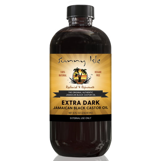 Sunny Isle Extra Dark Jamaican Black Castor Oil 8oz - PET Plastic Bottle | 100% Natural High Potency Treatment for Hair, Scalp