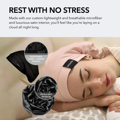 Hairbrella Satin Lined Adjustable Sleep Cap - Sleeping Caps for Women to Protect Hair, Satin Band Edge, Silk Bonnet Blush