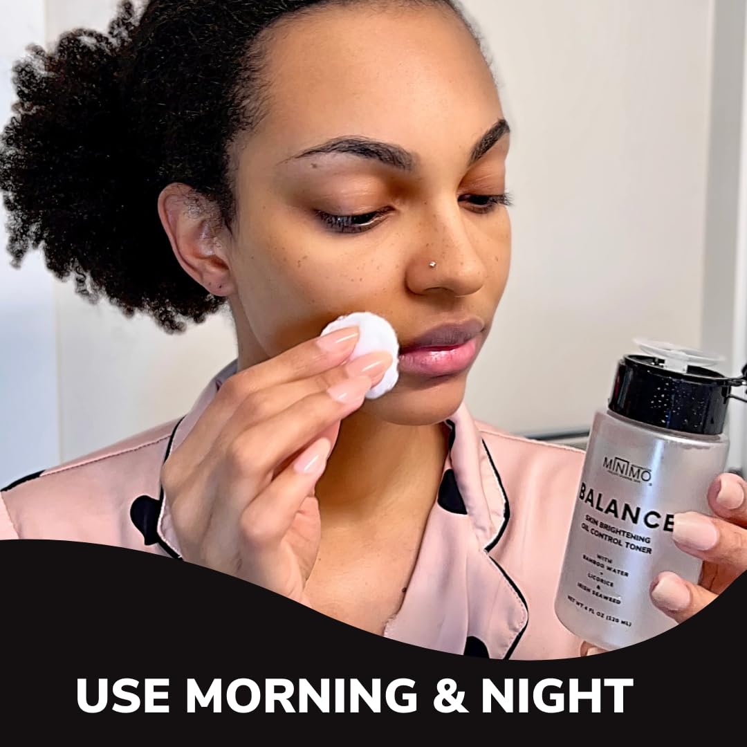 Minimo Balance Skin Brightening + Oil Control Daily Facial Toner - Hydrate & Detox Skin & Even Skin Tone - with Witch Hazel & Bamboo Water - Alcohol Free 4 oz