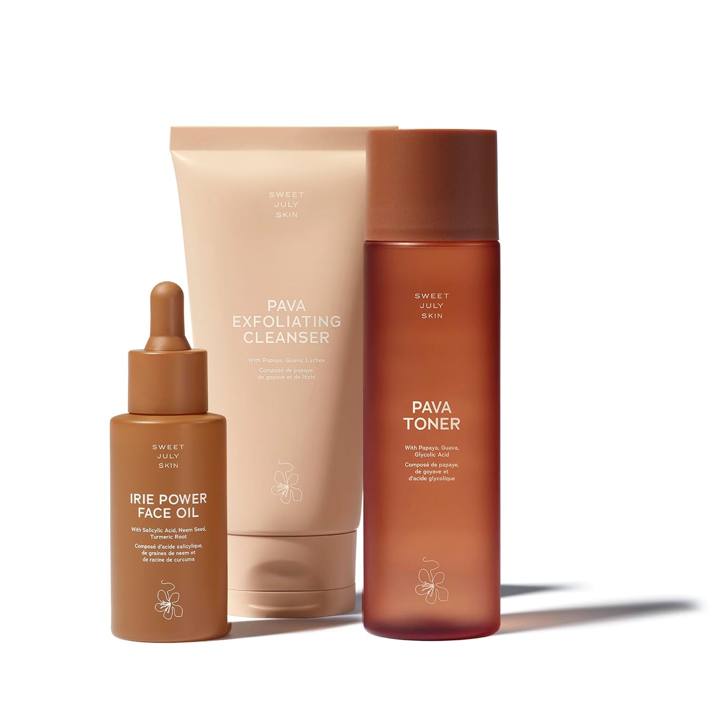 SWEET JULY SKIN The Essentials Set - 3 PC Full Size Cleanser, Toner, Facial Oil to Achieve Balanced, Glowing and Hydrated Skin