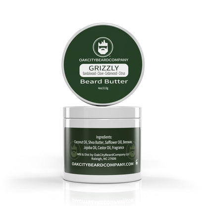 Oak City Beard Company - Grizzly - 4 Ounce - Beard Butter - Beard Conditioner - Sandalwood - Clove - Cedarwood - Citrus
