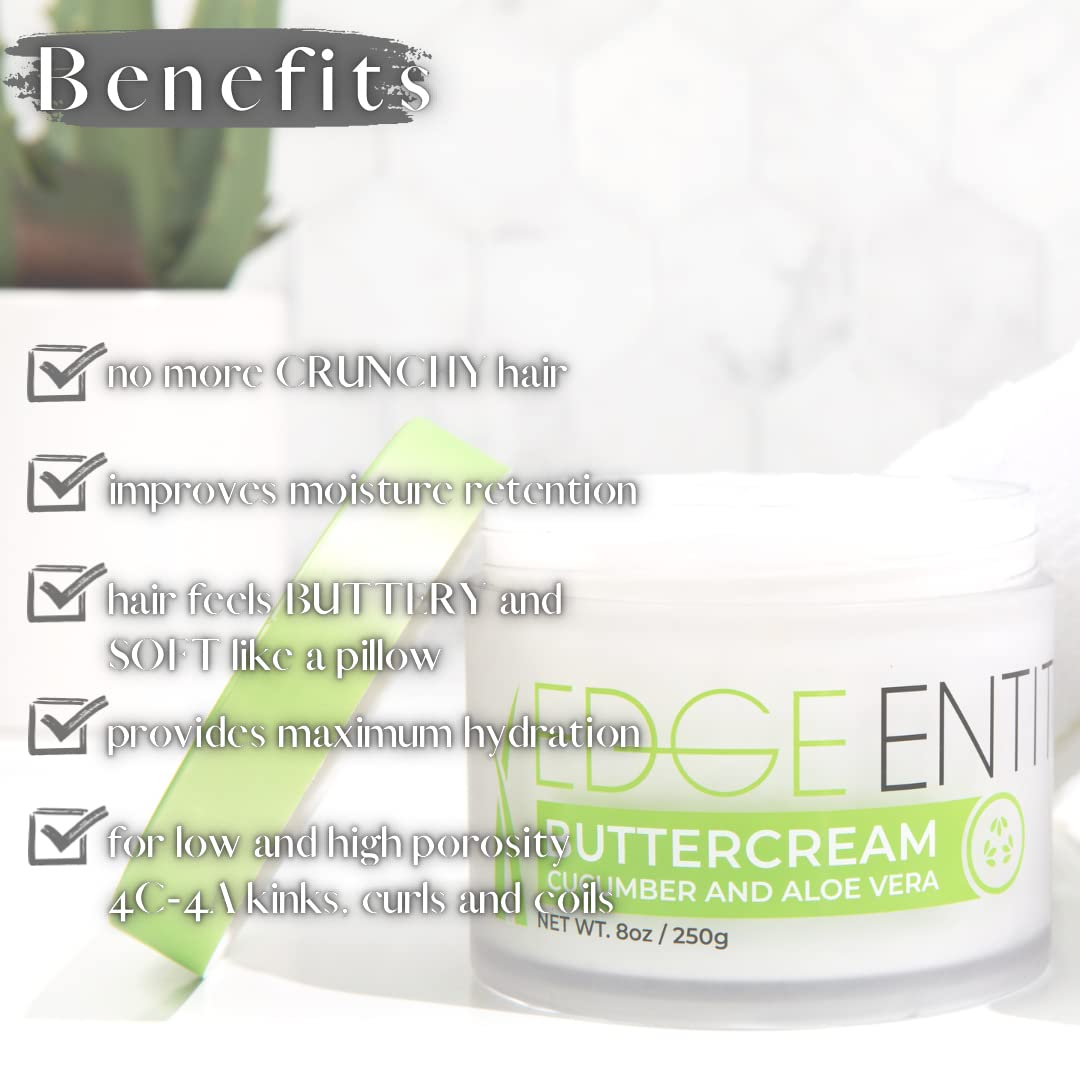 Edge Entity Buttercream Moisturizer - Aloe Vera & Cucumber for Hydrating and Thickening Kinky, Curly, Coily 4A-4C Hair Types and All Hair Textures, Volumizing for Fine Hair - 8 oz