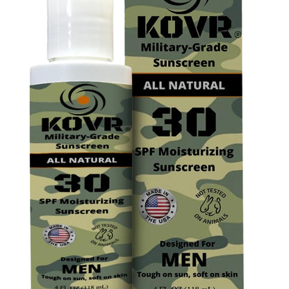 Kovr Sunscreen SPF 30 Face & Body Lotion - Reef Safe & Water Resistant Mineral Sunscreen | Broad Spectrum, Moisturizing, Unscented | Military Grade Sunblock for Men (4 fl oz)