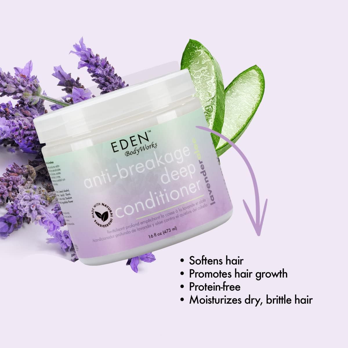 EDEN BodyWorks Lavender Aloe Anti-Breakage Deep Conditioner (16 oz) - Hair Treatment to Strengthen & Enhance Hair Elasticity