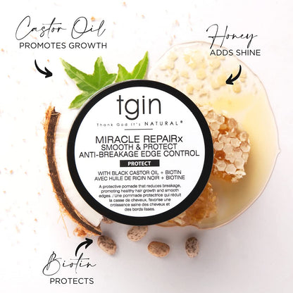 Thank God It's Natural tgin Miracle RepaiRx Smooth & Nourish Edge Control for For Damaged Hair - Repair - Protect - Restore - 4 ounces