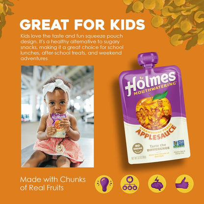 Holmes Mouthwatering Applesauce, Applesauce Squeeze Pouch, Organic Strawberry Applesauce Pouches with Real Chunks of Fruit, No Artificial Flavors Fruit Snack (Strawberry Peach, 12 Pack of 3.2 oz)