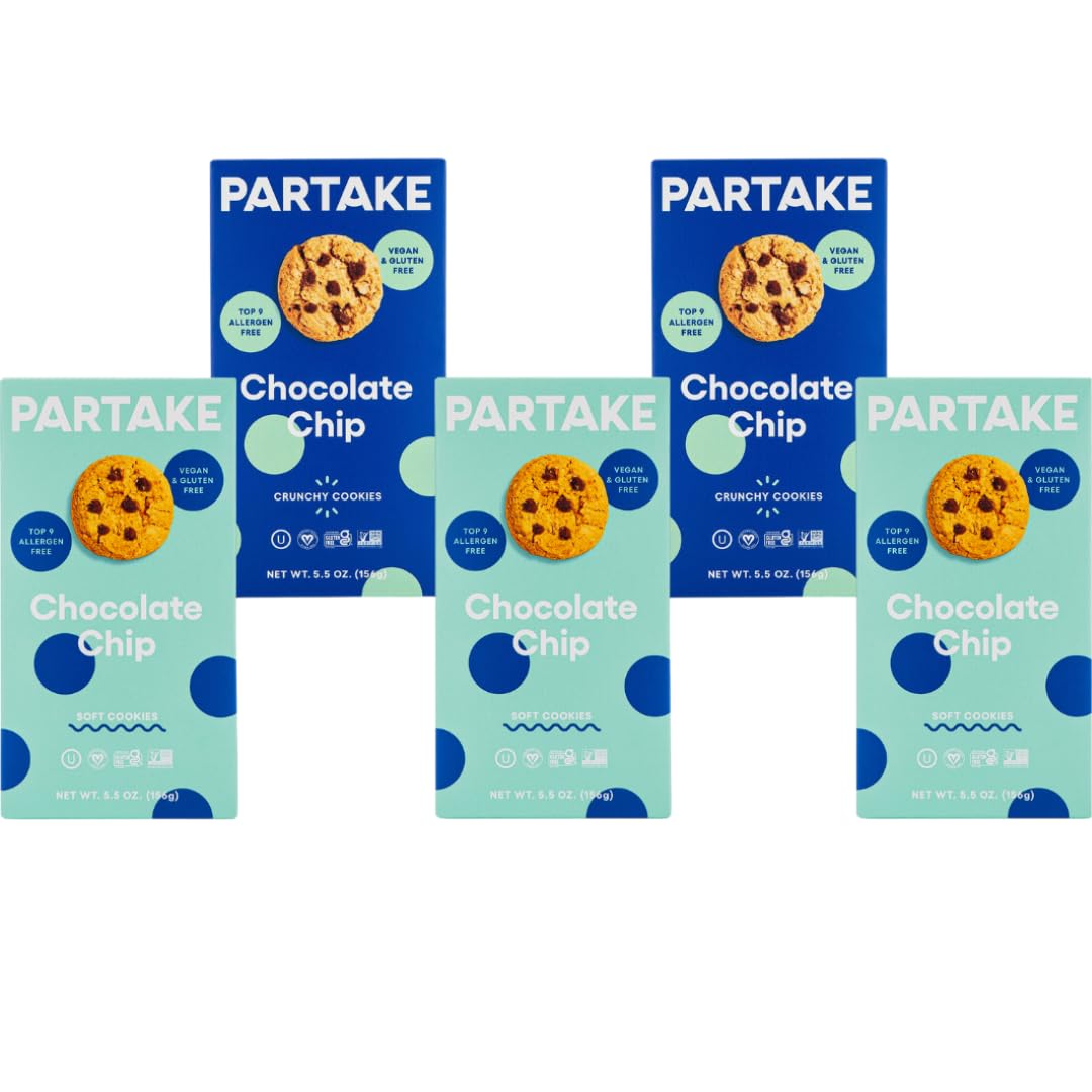 Gluten Free Chocolate Chip Lovers' Vegan Cookies by Partake – 5 Pack | Non-GMO, Allergy-Friendly | No Peanuts, Soy, Dairy, Tree Nuts, Contents May Vary.