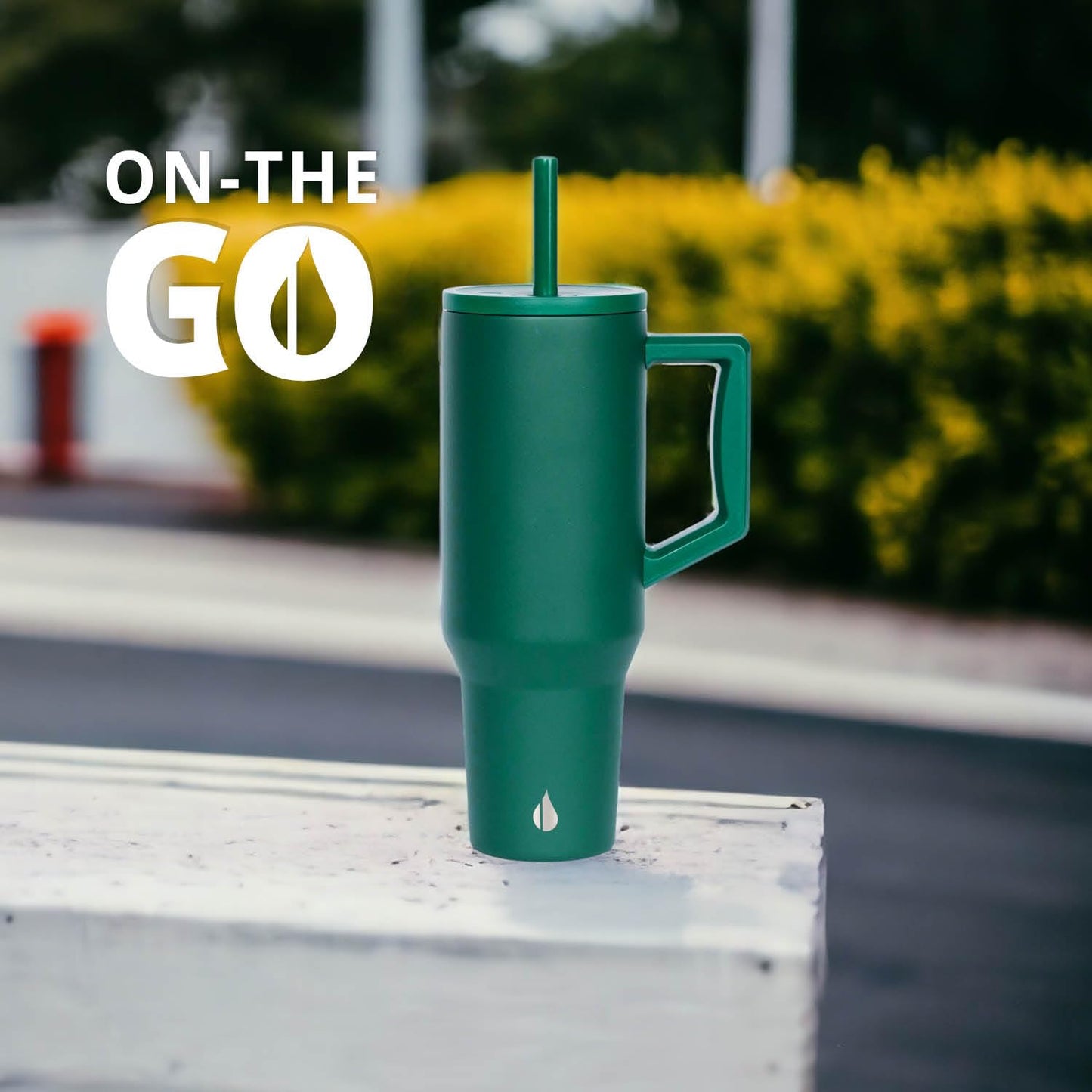 Elemental 40 oz Tumbler with Handle and Straw - Spill Proof Insulated Stainless Steel Commuter for Hot and Cold Beverages - Travel Coffee Mug with 2 Straws & Spill Proof Lid - 40oz - Forest Green