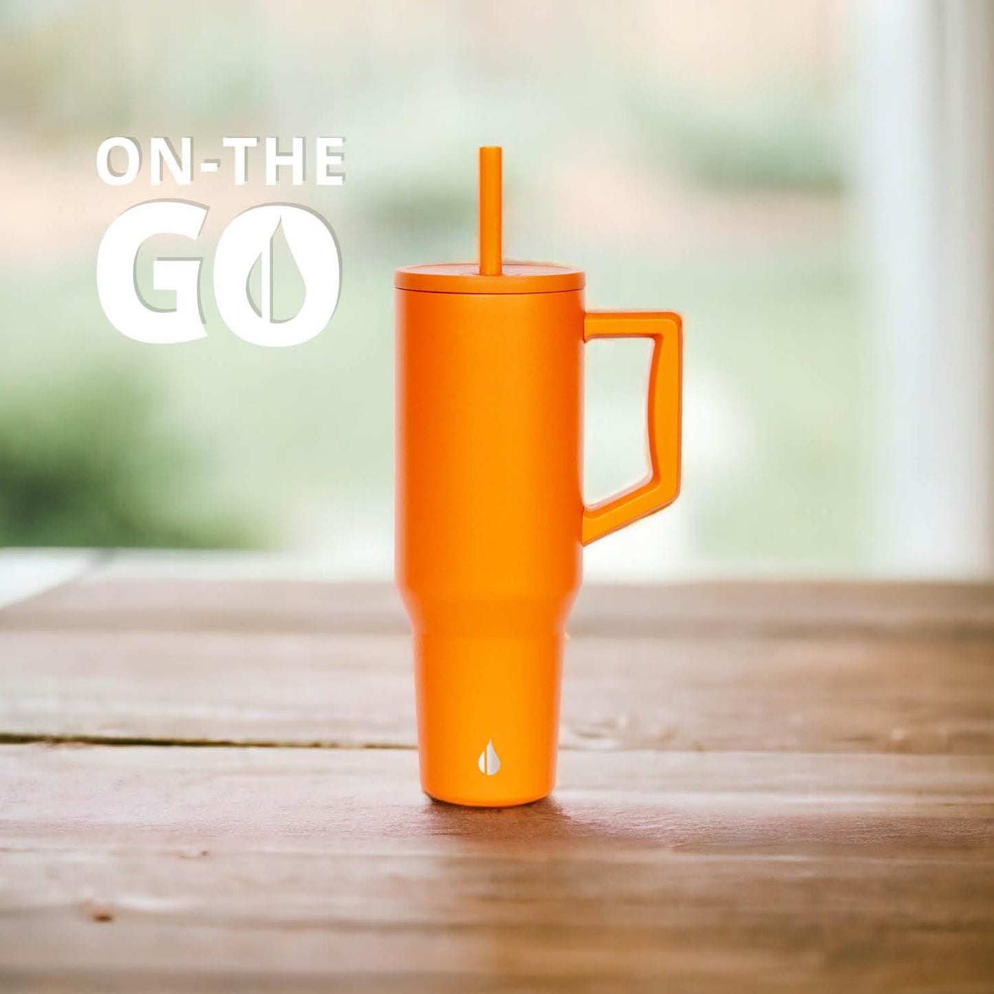 Elemental 40 oz Tumbler with Handle and Straw - Spill Proof Insulated Stainless Steel Commuter for Hot and Cold Beverages - Travel Coffee Mug with 2 Straws & Spill Proof Lid - 40oz - Orange
