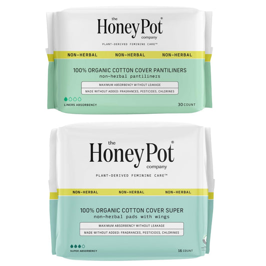 The Honey Pot Company - Non-Herbal Super Pads & Everyday Liners Bundle - Sanitary Pads for Women - Organic Cotton Cover & Ultra-Absorbant Pulp Core - Feminine Care - FSA & HSA Eligible