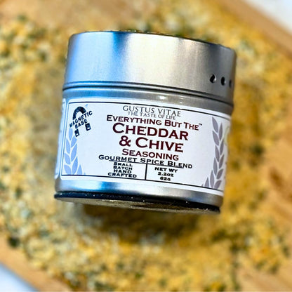 Everything But The Cheddar & Chive Seasoning | All Natural | Non GMO | Hand Crafted | 2.2 oz (62 g) | Gourmet Spice Mix | Small Batch | Artisanal Rub | Seasoning Pack | Magnetic Tin | Gustus Vitae | #238