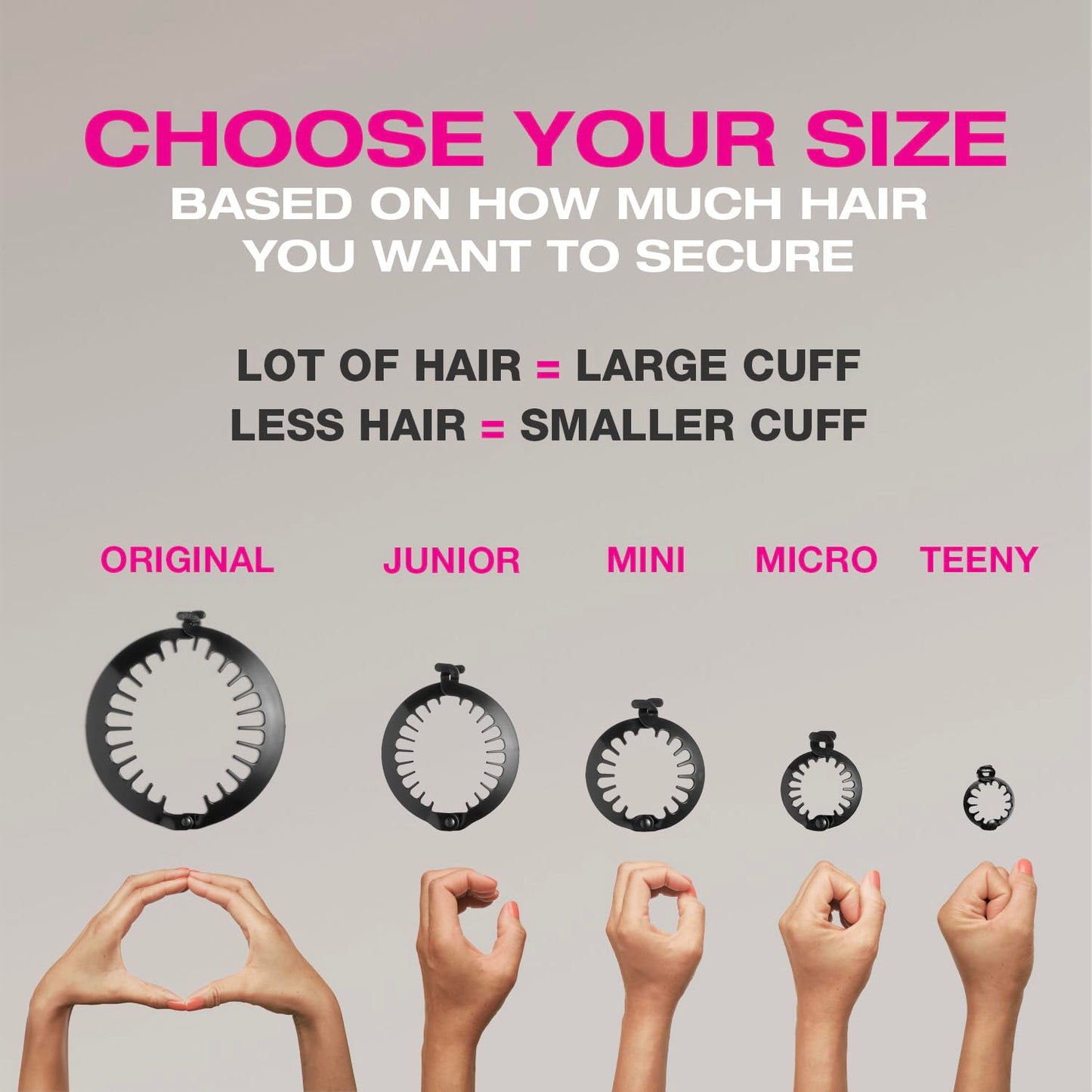 PuffCuff Micro 1.5" Hair Clamps, For All Natural, Thick, Curly, Kinky, Textured, Locs or Braided Hair | Painless, Damage-Free Styling Tool, Black, 5 Pieces