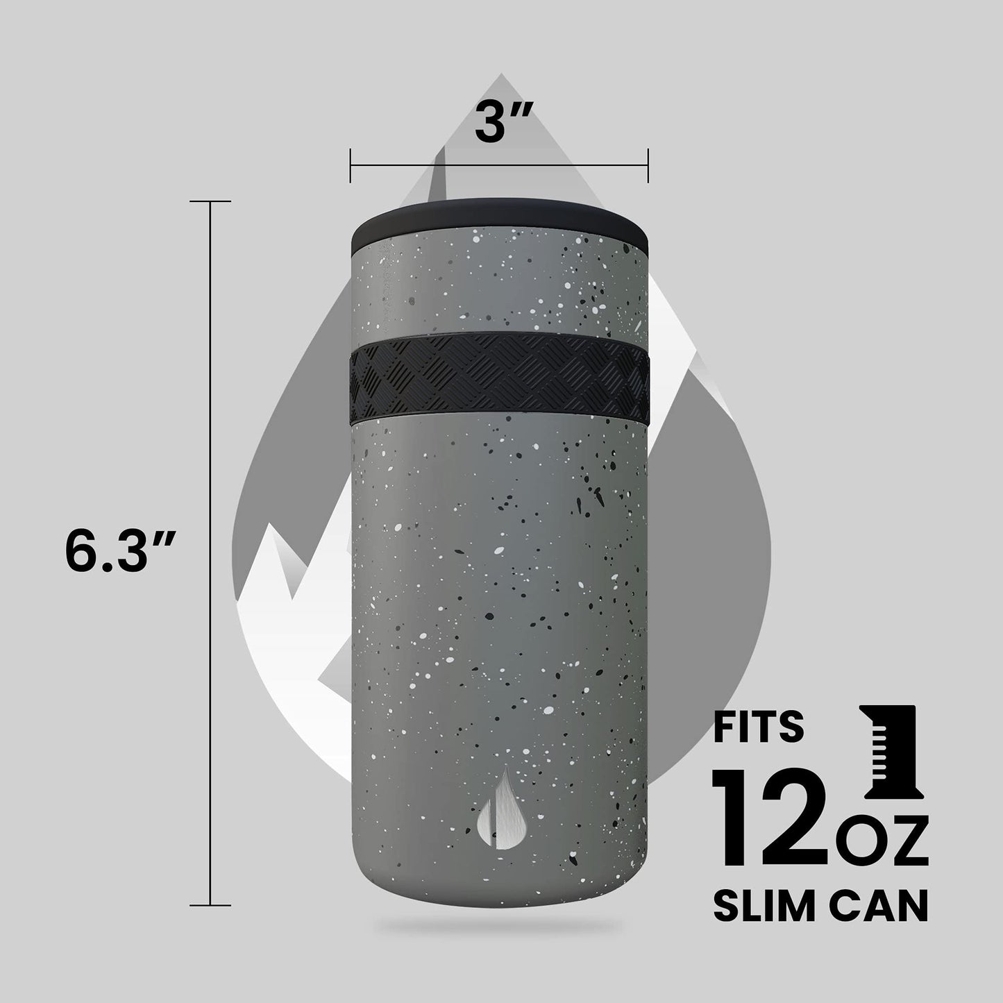 Elemental Insulated Slim Can Cooler, Triple Wall Stainless Steel Skinny Can Cooler - Drink Cooler Insulator for 12oz Skinny Seltzers, Beer, Soda Cans - Speckle Grey