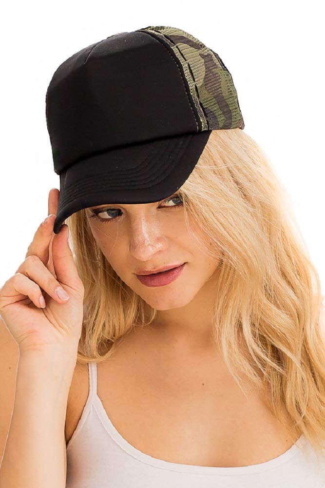 2Chique Boutique Women's Two Tone Trucker Hat Black Camo