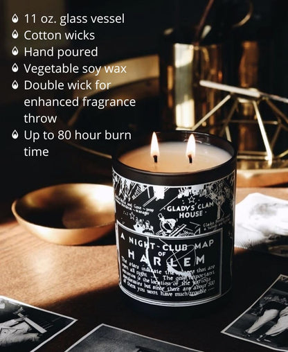 Harlem Candle Company Langston Map Luxury Candle, 11 oz Black Glass Jar with Harlem Map Print, Double Wick, Soy Wax, Gift Box, Jasmine, Sandalwood, Nutmeg, Cloves, Vanilla, Leather, and Amber