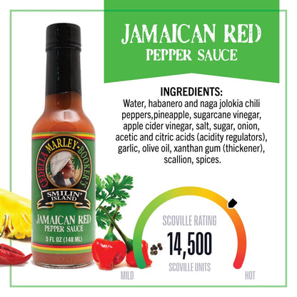 Smilin Island's Jamaican Red Hot Sauce with Habanero, Naga Jolokia Peppers and Pineapples 1Bottle 5oz by Cedella Marley Booker