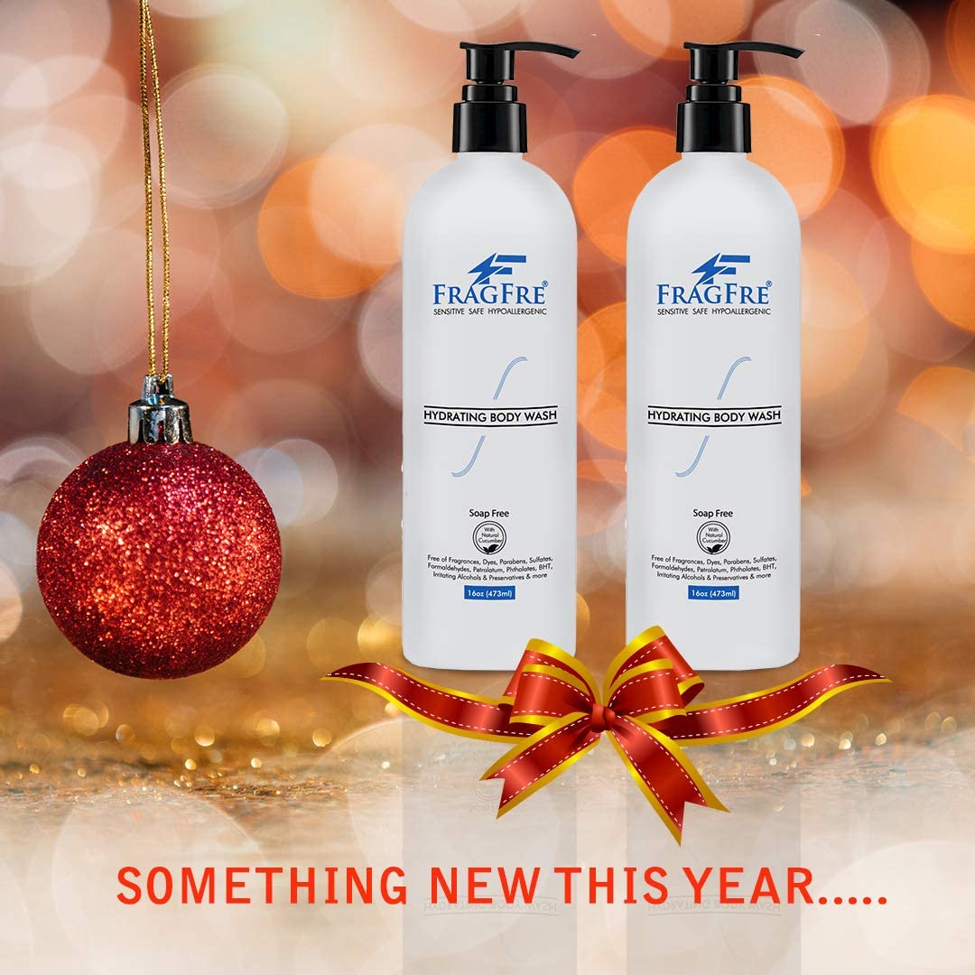 FRAGFRE Sensitive Body Wash 16 oz (2-Pack Gift Set) - Paraben Free Sulfate Free Body Cleanser - Hypoallergenic for Delicate and Flaky Skins - No Added Fragrance - Cucumber for Hydration - Vegan GF/CF