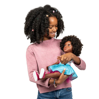 Beautiful Curly Me Bella 18 inch Natural Curly Hair Black Doll, Medium Brown Skin Tone, African American Doll with Curls and Includes Book of Affirmations