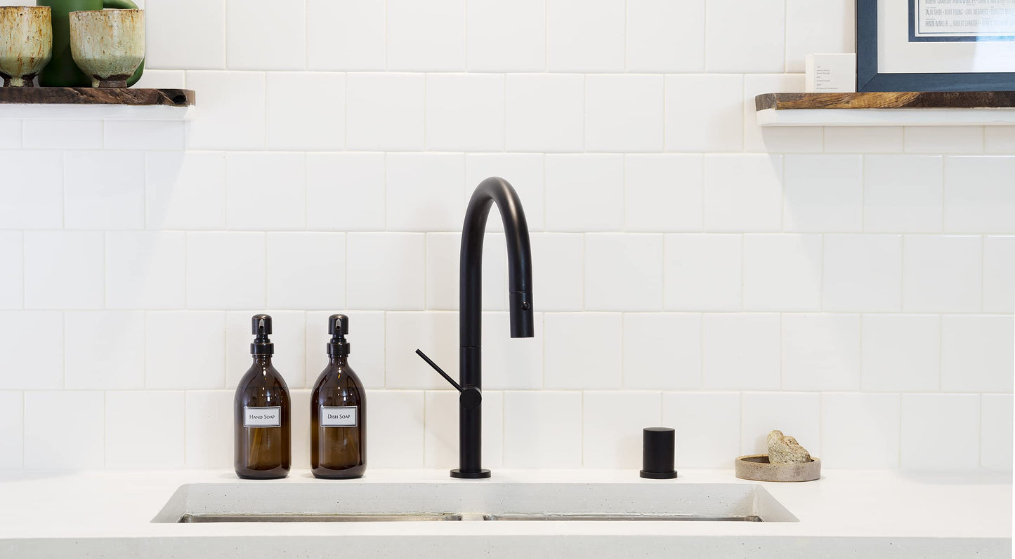 Artanis Home Refillable Amber Glass Hand Soap/Dish Soap Dispenser 16 oz, 2-Pack – Ceramic Printed Apothecary Bottle with Oil Rubbed Bronze Pumps