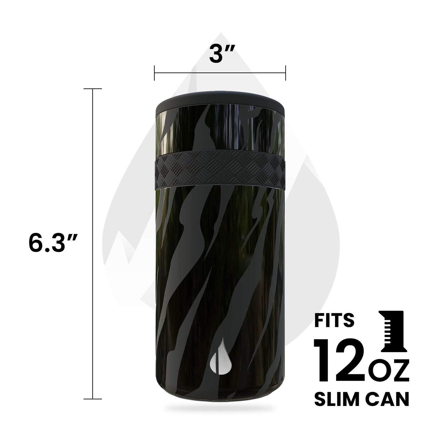 Elemental Insulated Slim Can Cooler, Triple Wall Stainless Steel Skinny Can Cooler - Drink Cooler Insulator for 12oz Skinny Seltzers, Beer, Soda Cans - Obsidian Stripe