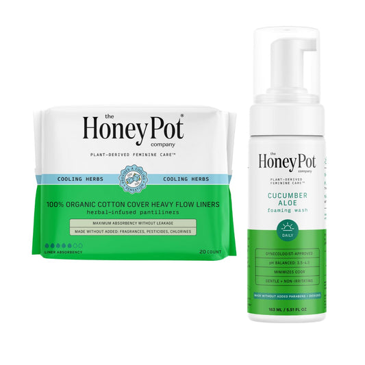 The Honey Pot Company - Heavy Liners & Cucumber Aloe Feminine Wash Bundle - Pads Infused w/Essential Oils - pH Balanced Feminine Products - Sanitary Pads - Feminine Care - FSA & HSA Eligible