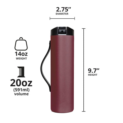 Elemental Iconic Stainless Steel Water Bottle with Straw - 20 oz Leak Proof Triple Wall Insulated Water Bottles for Travel and Sports - Reusable Gym Water Bottle with 2 Straws - Burgundy