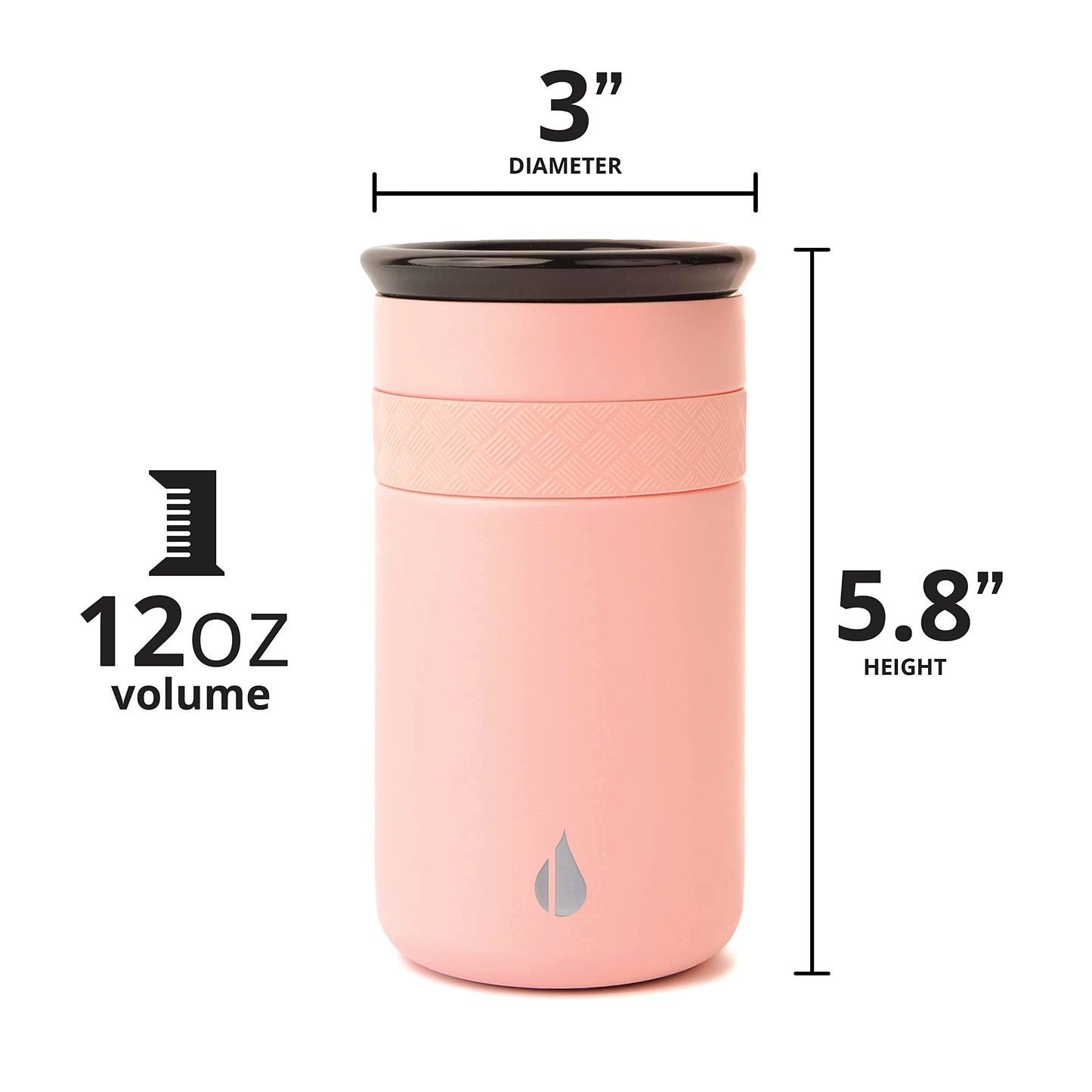 Elemental Artisan Insulated Tumbler, Triple Wall Coffee Travel Mug, Reusable Stainless Steel Coffee Tumbler with Ceramic Lid, Thermal Coffee Cups for Hot (6 Hrs) & Cold (18 Hrs), 12oz - Rose