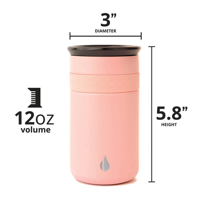 Elemental Artisan Insulated Tumbler, Triple Wall Coffee Travel Mug, Reusable Stainless Steel Coffee Tumbler with Ceramic Lid, Thermal Coffee Cups for Hot (6 Hrs) & Cold (18 Hrs), 12oz - Rose