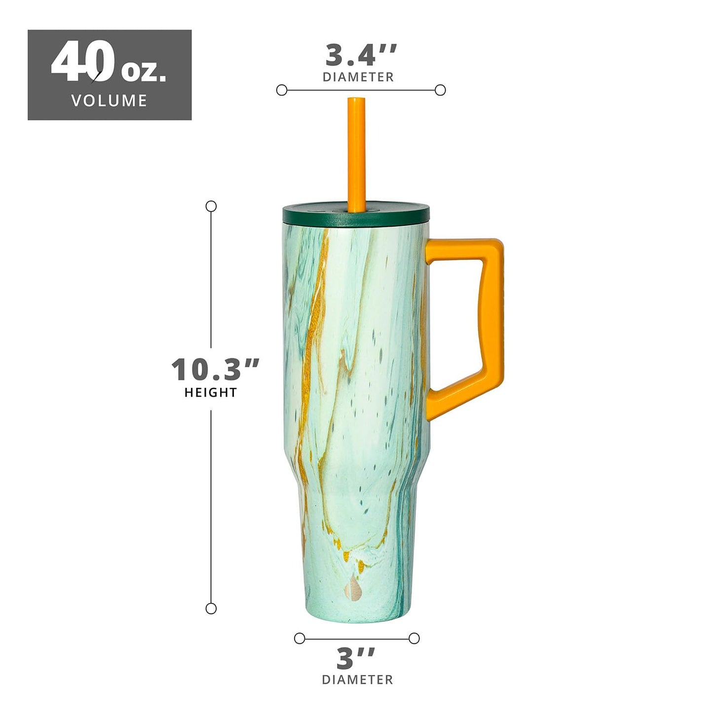 Elemental 40 oz Tumbler with Handle and Straw - Spill Proof Insulated Stainless Steel Commuter for Hot and Cold Beverages - Travel Coffee Mug with 2 Straws & Spill Proof Lid - 40oz - Aurora Glow