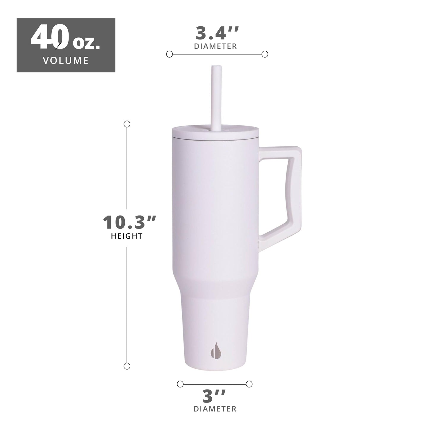 Elemental 40 oz Tumbler with Handle and Straw - Spill Proof Insulated Stainless Steel Commuter for Hot and Cold Beverages - Travel Coffee Mug with 2 Straws & Spill Proof Lid - 40oz - White